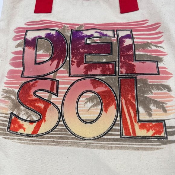 Del Sol Color Changing Canvas 17" Tote Bag Red Handles Palm Tree Design - Picture 2 of 6